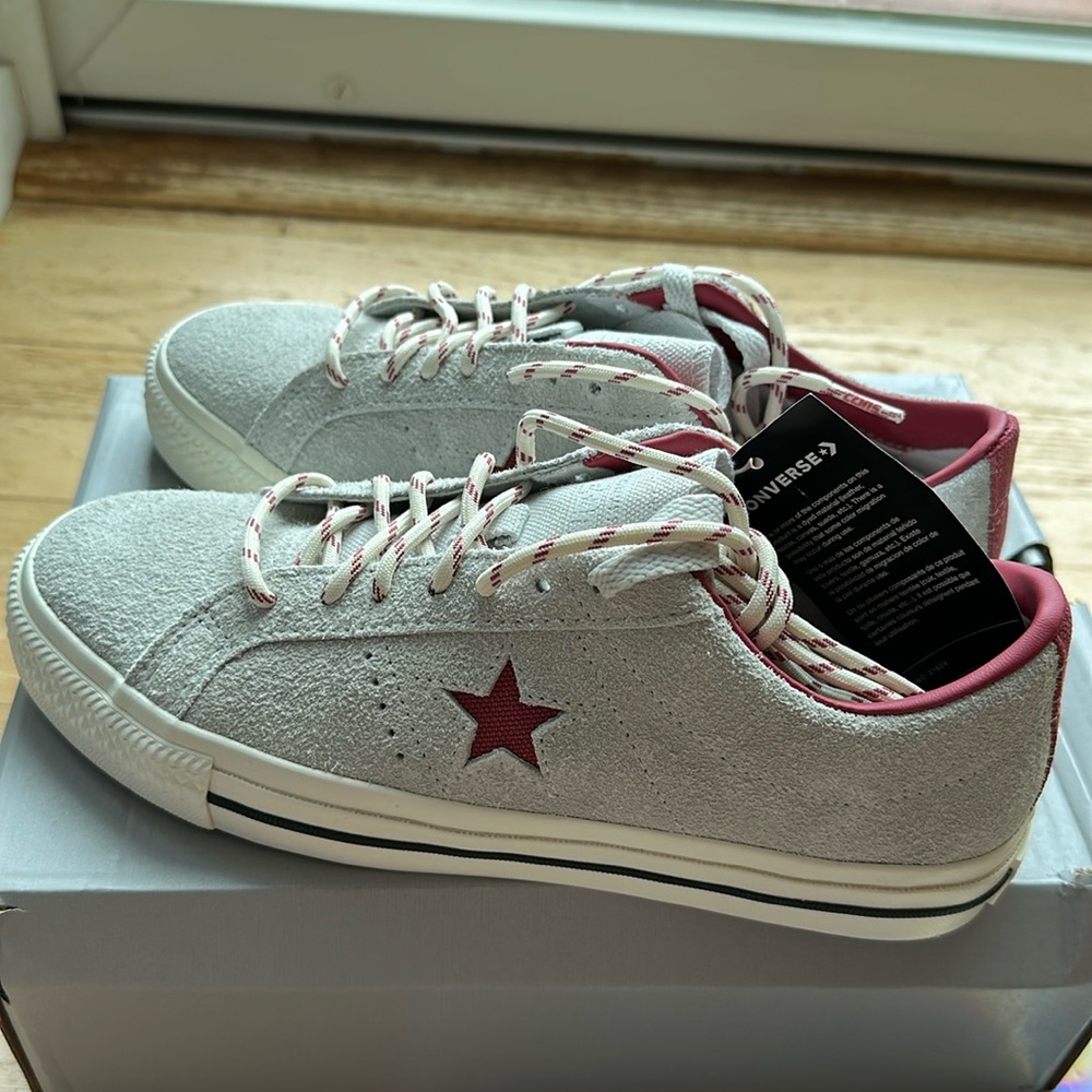 Converse All Star Pro Suede Gray Sneakers with Red Star Accent